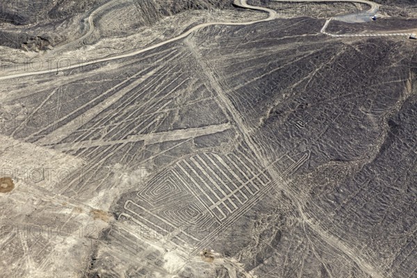 Detailed line formations of the Nazca lines, visible from above in Peru, the geoglyphs and drawings in the desert near Nasca and Palpa in Peru