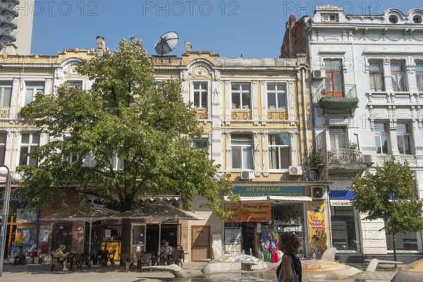 Burgas, Bulgaria, September 25th 2020 The pretty architecture of Tsar Peter Street in Burgas city centre, Bulgaria