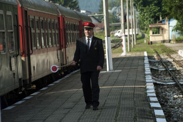 Velingrad, Bulgaria, March 7th 2018 Station master Velingrad train station Bulgaria