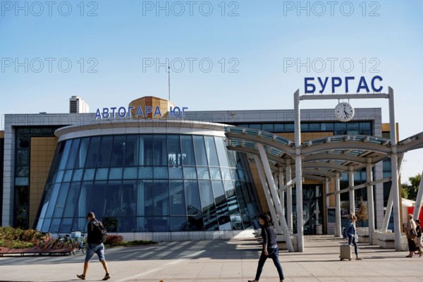 Burgas, Bulgaria, September 25th 2020 The busy entrance to the main bus station near the Port of Burgas, Bulgaria