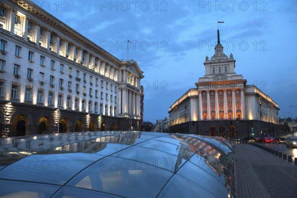 Sofia, Bulgaria. June 2nd 2018 Moody night view of the Former Communist Party Building, Sofia, Bulgaria