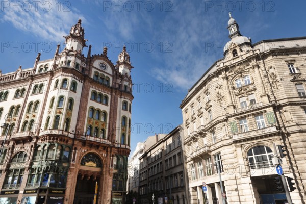 Budapest, Hungary. October 1st 2023 Ornate building facade in Belle Epoque style architecture, Parisi Udvar Hotel, Budapest, Hungary