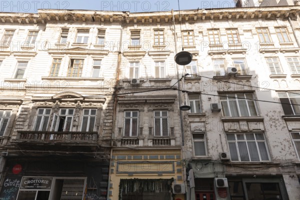 Bucharest, Romania. October 29th 2023. The faded architecture of the historical Old town of Bucharest, Romania