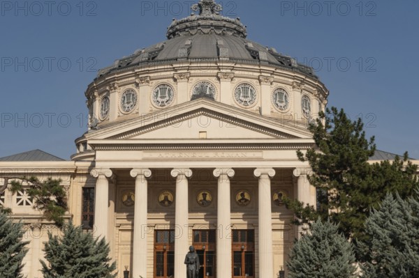 Bucharest, Romania. October 29th 2023. The Romanian Athenaeum, a concert hall in the center of Bucharest, Romania. The ornate, domed, circular building is the city's most prestigious concert hall and home of the George Enescu Philharmonic