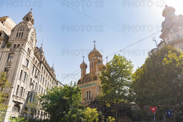 Bucharest, Romania. October 29th 2023. Historical architecture of St. Nicholas Russian Orthodox Church, part of the Old Town of the Romanian Capital, Bucharest, Romania