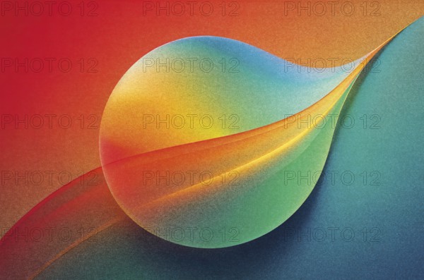Vibrant, grainy background displays a blend of colors transitioning smoothly A stylized shape creates visual depth, embodying the essence of abstract design in contemporary art
