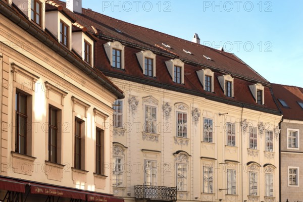 Bratislava, Slovakia. October 2nd 2023 Classic architecture of beautiful houses and cobbled narrow pedestrian only streets of the Old Town of Bratislava, Slovakia