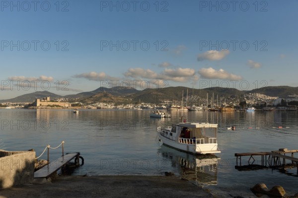 Bodrum, Mugla, Turkey. April 21st 2022 Beautiful Bodrum Peninsular viewed from the Turkish Aegean harbour town on the south west coast of Turkey