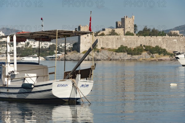 Bodrum, Mugla, Turkey. April 21st 2022 A fishing boat named Bodrum in Bodrum harbour, a popular Turkish tourist resort with a medieval fortress and a dramatic coastline, Western Turkey