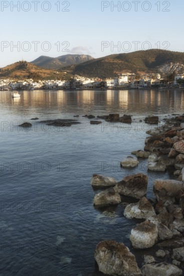Beautiful Bodrum Peninsular viewed from the Turkish Aegean harbour town on the south west coast of Turkey