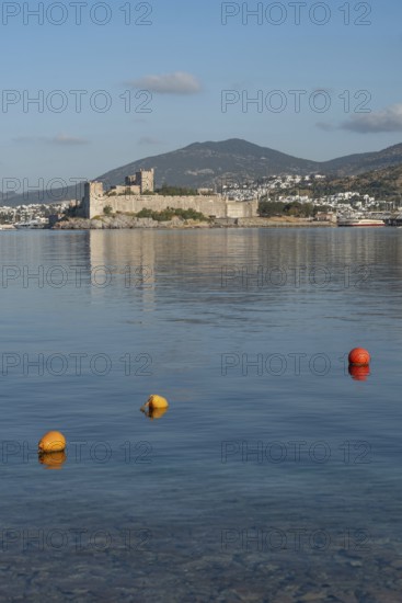 Bodrum, Mugla, Turkey. April 21st 2022 Beautiful scenic view of the Castle in Bodrum Harbour, the Turkish southwest coast of the Aegean Sea, Turkey