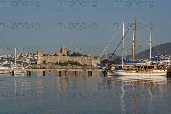 Bodrum, Mugla, Turkey. April 22nd 2022 Bodrum Castle, a medieval fortress dating from the time of the Crusades overlooking the beautiful harbour on the Turkish south west Aegean Coast, Turkey