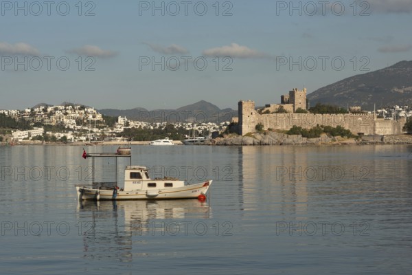 Bodrum, Turkey. April 22nd 2022 Beautiful scenic landscape view of Bodrum Castle and harbour, Mugla, along the turquoise coast of southwest Turkey, a popular scenic tourist destination