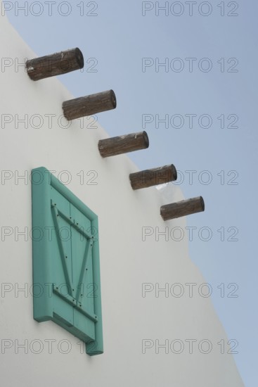 Stylish designed minimalist architecture with blue sky in the Turkish Aegean coastal harbour city of Bodrum Old Town, Turkey