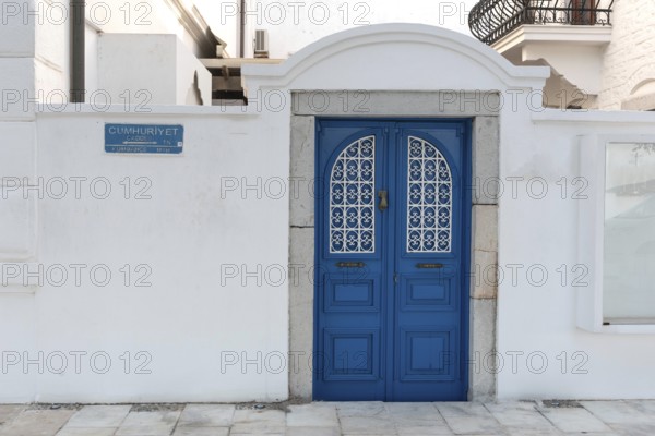 Bodrum, Mugla, Turkey. April 22nd 2022 Beautiful traditional blue door in the Aegean seaside town of Bodrum in the south west of Turkey