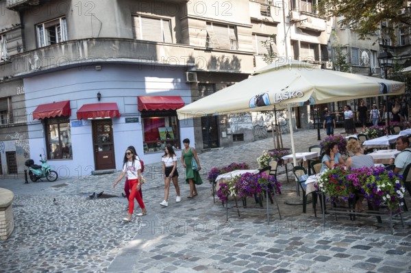 Belgrade, Serbia. May 27th 2019 The trendy Skadarlija neighborhood of Old Belgrade