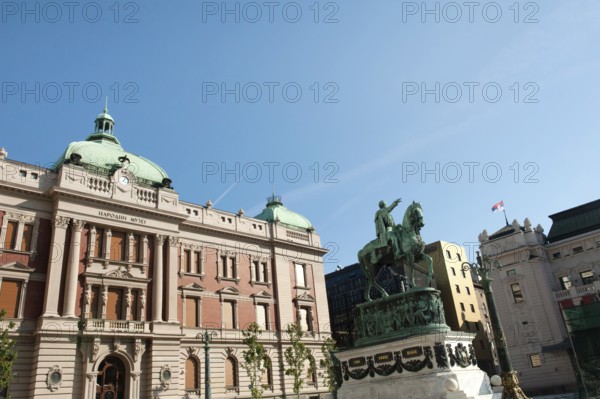 Belgrade, Serbia. July 23rd 2019 Prince Mihailo Monument in front of the National Museum of Serbia, Republic Square, Belgrade