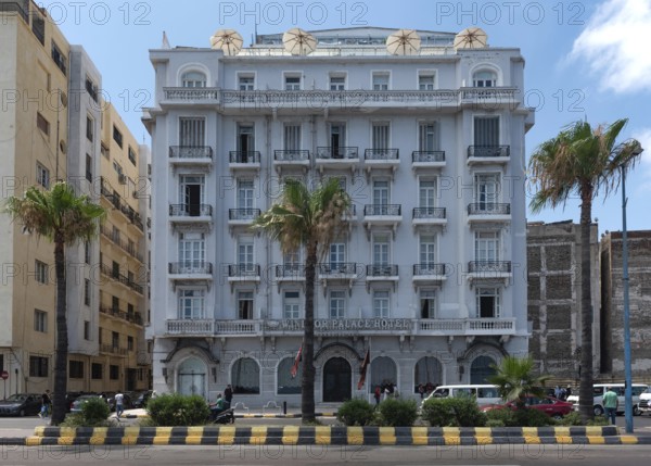 The heritage Windsor Palace Hotel on the Mediterranean Sea front of Alexandria, one of the historical buildings that line the Corniche, Egypt