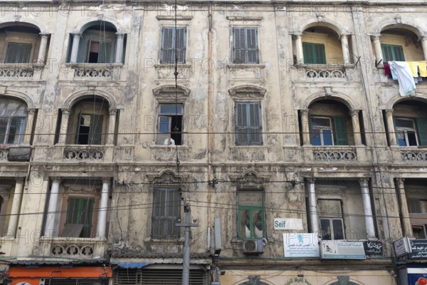 Alexandria, Egypt. December 4th 2022 Faded colonial era architecture near the Mediterranean Sea front of Egypt's second biggest city, Alexandria, Egypt. Africa