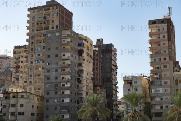 Alexandria, Egypt. December 3rd 2022. High rise tower blocks of apartments near the sea front Corniche, Alexandria, Egypt
