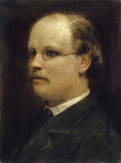 Arnold Böcklin (born 16 October 1827, died January 1901), Swiss painter, draughtsman, graphic artist and sculptor of Symbolism: portrait of Professor Fritz Burckhardt-Brenner (1868), Painting, Reproduction of the painting, Work of art, Historical, Thoughtful portrait of a man with glasses and a small moustache against a brown background