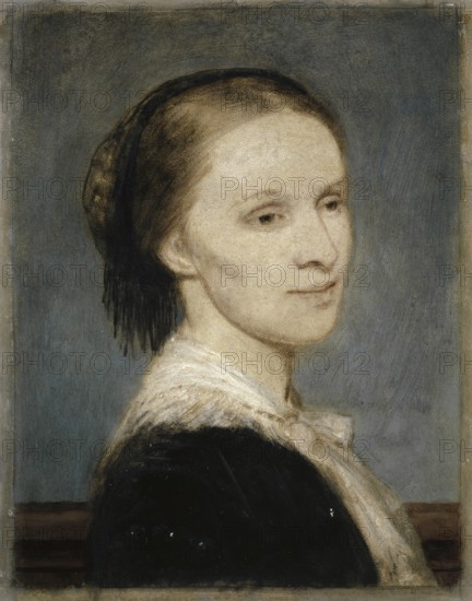 Arnold Böcklin (born 16 October 1827, died January 1901), Swiss painter, draughtsman, graphic artist and sculptor of Symbolism: portrait of Anna Elisabeth Burckhardt-Brenner (1868), Painting, Reproduction of the painting, Work of art, Historical, Portrait of a woman with innocent expression and light collar, neutral background