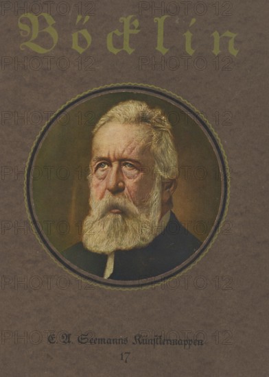 Arnold Böcklin (born 16 October 1827, died January 1901), Swiss painter, draughtsman, graphic artist and sculptor of Symbolism: Böcklin Cover (19th century), Painting, Reproduction of the painting, Work of art, Historical, Portrait of an elderly man with beard, serious expression on dark background