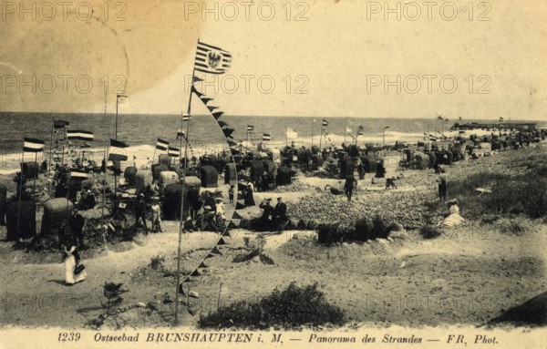 Historic postcard around 1900, Baltic resort Brunshaupten i.M, historic town on the Mecklenburg Baltic Sea coast, which merged with Arendsee and Fulgen in 1937 to form today's Baltic Sea resort of Kühlungsborn, Mecklenburg-Western Pomerania, Germany, reproduction of a postcard, historic