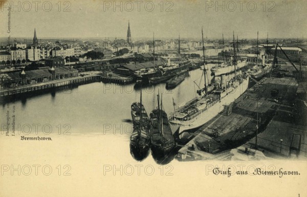 Historical postcard around 1900, Bremerhaven, Germany, reproduction of a postcard, historical