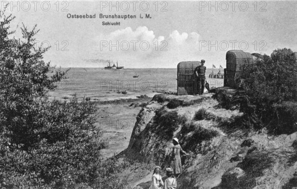 Historic postcard around 1900, Baltic resort Brunshaupten i.M, gorge, historic place on the Mecklenburg Baltic Sea coast, which merged with Arendsee and Fulgen in 1937 to form today's Baltic resort Kühlungsborn, Mecklenburg-Western Pomerania, Germany, reproduction of a postcard, historical