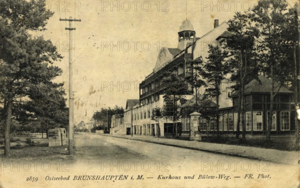 Historic postcard around 1900, Baltic resort Brunshaupten i.M., spa hotel, historic town on the Mecklenburg Baltic Sea coast, which merged with Arendsee and Fulgen in 1937 to form today's Baltic resort Kühlungsborn, Mecklenburg-Western Pomerania, Germany, reproduction of a postcard, historic
