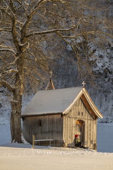 Copper chapel in winter, Hochgallzein, Gallzein, Tyrol, Austria