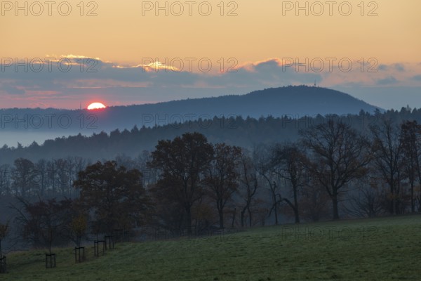 Sunrise with Windberg on an autumn morning, Freital, Saxony, Germany