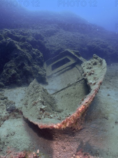 An old shipwreck is lying on the ocean floor. Fraskeric dive site, Stoja, Pula, Croatia, Mediterranean