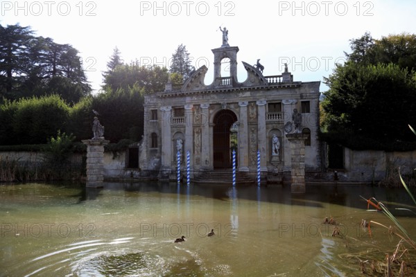 Diana's Pavilion, Diana's Portal, the monumental former water entrance to the garden of Villa Barbarigo in Valsanzibio, Veneto, Italy