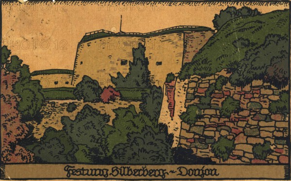 Historical postcard around 1900, Silberberg Fortress, Donjon, today Twierdza Srebrna Gora in Lower Silesia, Poland, reproduction of a postcard, historical
