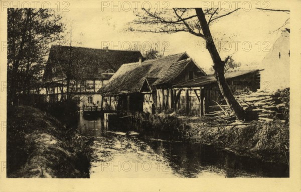 Historical postcard around 1900, summer holidays Bremsdorfer Mühle, Oder-Spree district, Brandenburg, Germany, reproduction of a postcard, historical