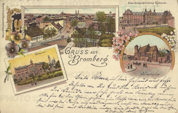 Historical postcard around 1900, Bromberg, today Bydgoszcz, in the Polish Kujawsko-Pomorskie Voivodeship, Poland, reproduction of a postcard, historical