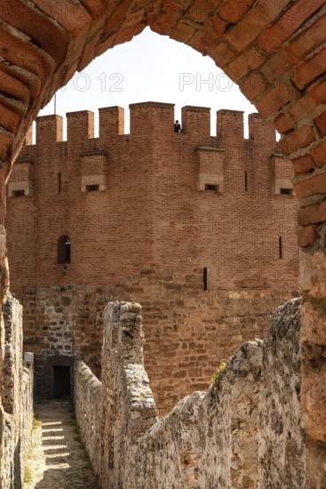 Alanya, Turkey. April 7th 2021 View of the Kizi Kule or Red Tower from the historic ancient castle walls, Alanya Harbour, on the Turkish Mediterranean, Turkey