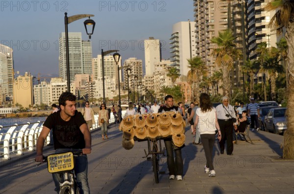Beirut, Lebanon. May 29th 2012 Beirut Corniche a palm lined promenade beside the Mediterranean Sea, where the Lebanese come to jog, stroll or smoke Shisha, Lebanon