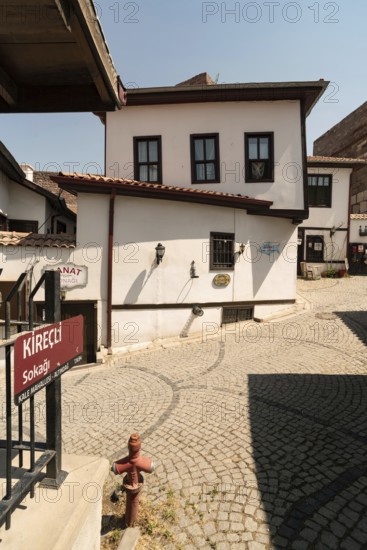 Ankara, Turkey. June 6th 2022 Restored old houses inside the city walls of Ankara castle, the old town fortification of the Turkish capital, central Anatolia, Turkey