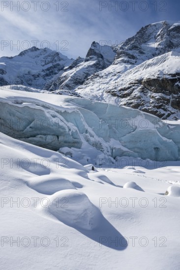 Snowy glacier, Morteratsch Glacier, Bernina Range, Engadin, Graubünden, Switzerland