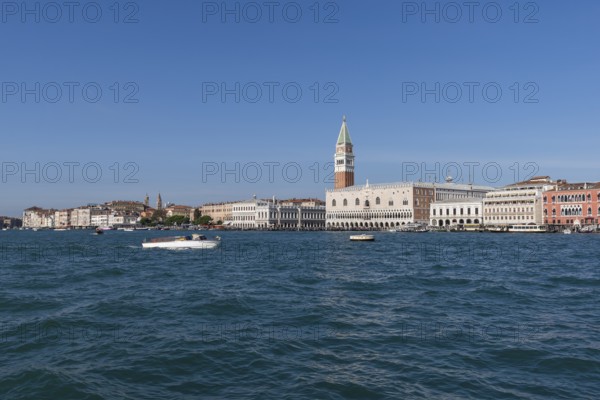 San Marco with the Campanile and the Ducal Palace, seen from the sea, Venice, Veneto, Italy