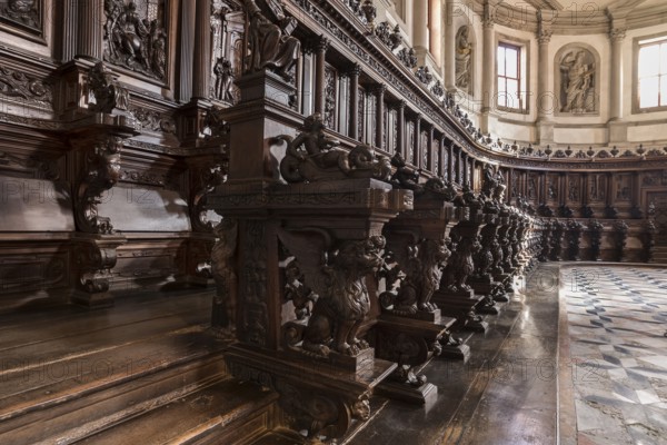 Choir stalls, 1594—1598, in the Basilica of San Georgio Maggiore, San Georgio Maggiore, Venice, Italy