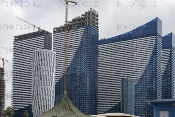 Batumi, Georgia. July 21st 2025. The Orbi City hotel and apartment buildings, finished and under construction in Batumi on the Black Sea coast of Georgia
