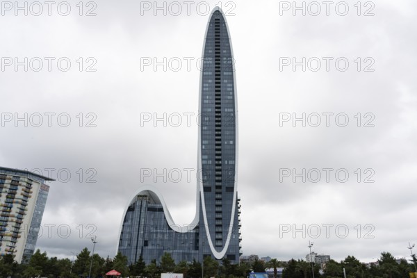 Batumi, Georgia. July 21st 2025. The modern futuristic design of the high-rise Marriott Hotel on the seafront at Batumi on the Black Sea coast of Georgia