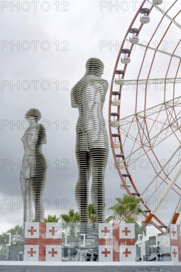 Batumi, Georgia. July 21st 2025. Landmark of Ali and Nino, a moving sculpture in Batumi Boulevard, one of the attractions of Georgia's Black Sea resort, created by Georgian artist and Tamar Kvesitadze, the art work is inspired by the novel Ali and Nino