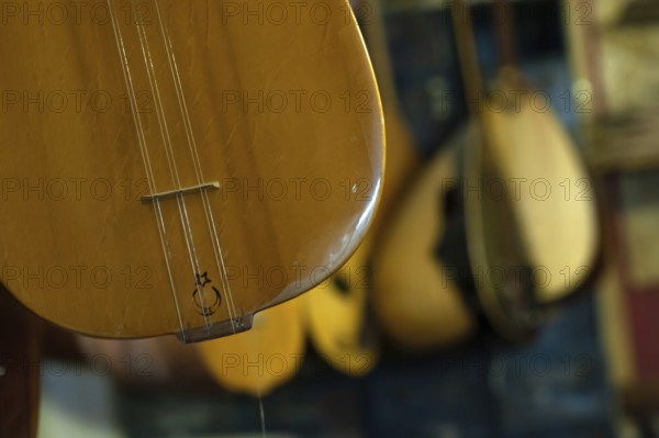 Istanbul, Turkey. April 15th 2017 Traditional Saz or Baglama a stringed musical instrument similar to the Lute for sale in an Istanbul Music shop, Turkey