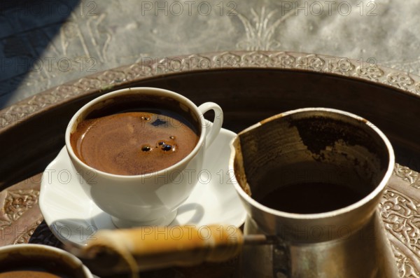 Traditional tray of Arabic or Turkish style coffee