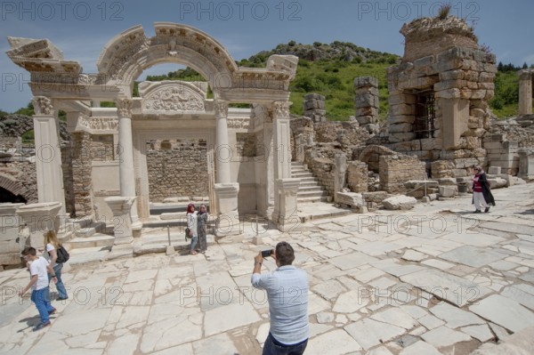 Ephesus, Izmir, Turkey. April 30th 2017 Tourists visiting the ancient ruins of Ephesus in Turkey